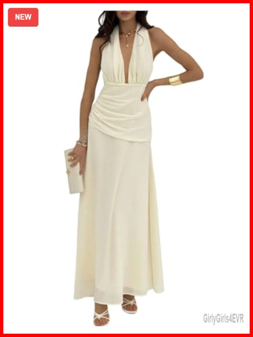 Sleeveless Backless Chiffon Maxi Dress Deep V Neck Ruched Beach Wedding Guest